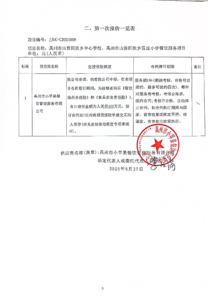 禹州市山貨回族鄉(xiāng)中心學校、禹州市山貨回族鄉(xiāng)雷莊小學餐飲服務(wù)項目  成交公告